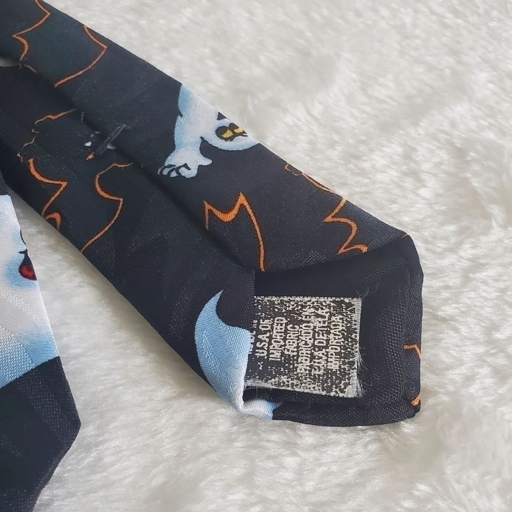 Hallmark Vintage VTG Retro Novelties Halloween Ghost Bat Black Necktie T…